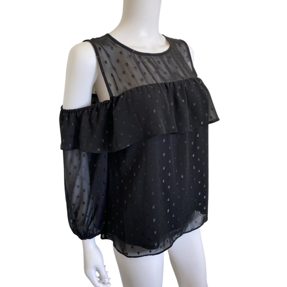 Black Sheer Polka dot Cold Shoulder Blouse - Picture 3 of 13
